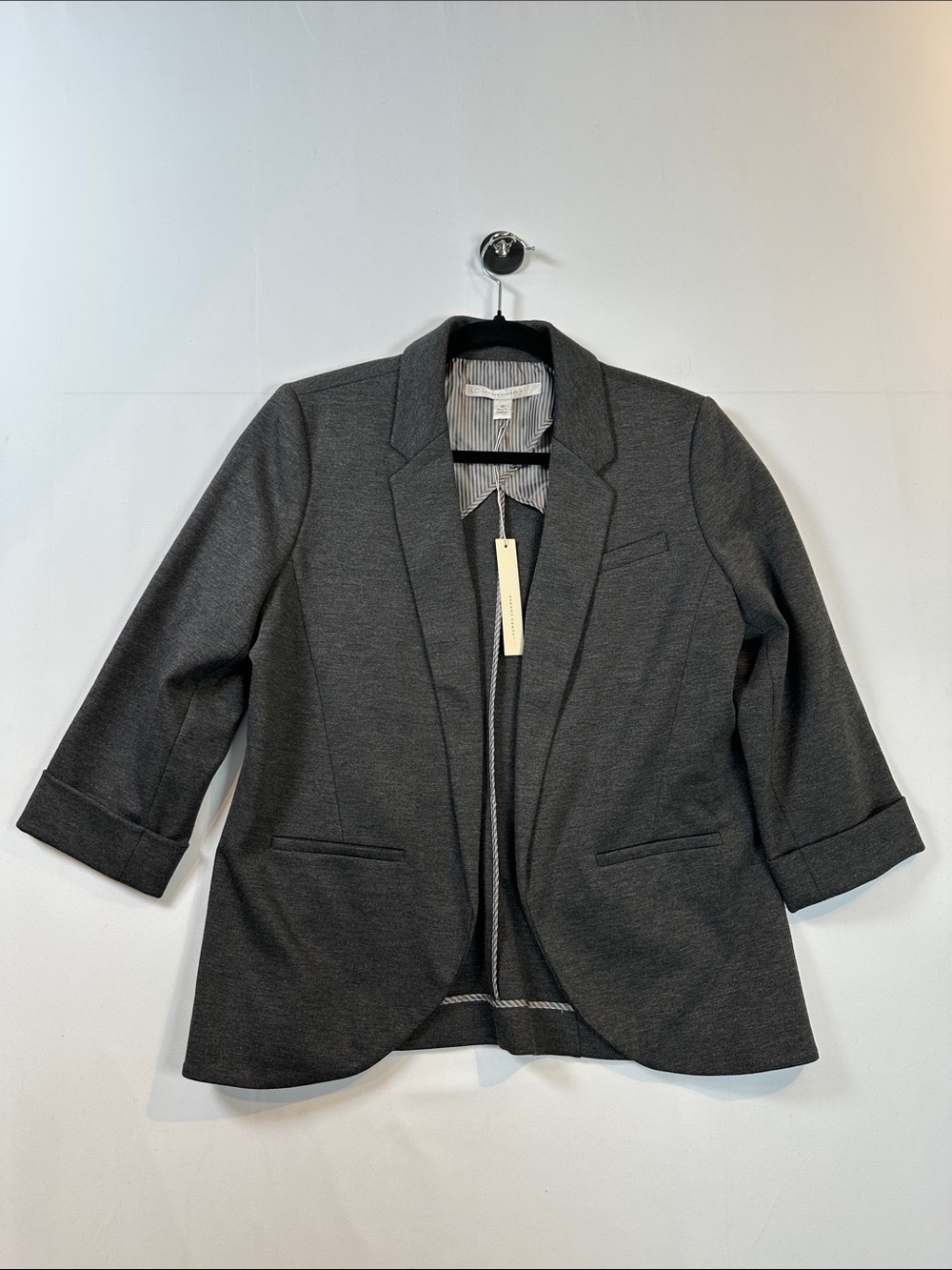 LC Lauren Conrad Charcoal Grey Jersey Knit Workwear Travel Blazer Size 10 NWT
